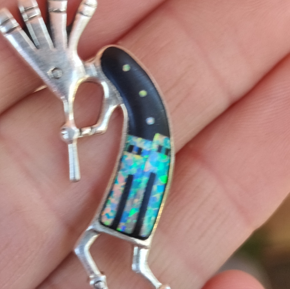 Vintage Sterling Fire Opal Kokopelli Pendant - Picture 2 of 6